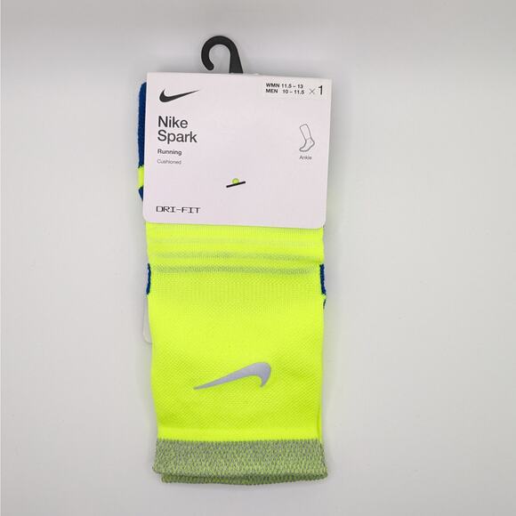 Nike Spark Cushioned Running Ankle Socks - Volt Yellow - W (11.5-13) M (10-11.5) - Picture 1 of 4